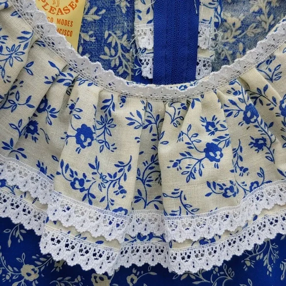 Vtg Like New Partners Please Blue Floral Dress w/ Matching Scarf Size XL/XXL - Picture 7 of 9